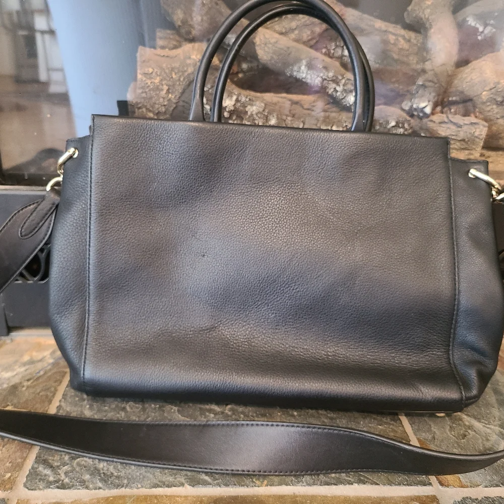 Kate Spade New York Black Atwood Place Larson Leather Satchel Crossbody Purse